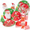 EASY JOY Weihnachten Partygeschirr Weihnachts Pappteller Servietten Pappbecher Papier Pipette Weihnachtselch Weihnachtsbaum und Weihnachtsmann Deko Weihnachten Geschirr Set für Party Deko(16 Gäste)