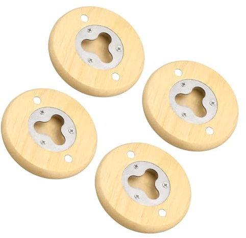 GLOKUUCA Wooden Beer Bottle Opener - 4 Pcs Stainless Steel Round Bottle Opener Wooden Handle Fits for Kitchen Home Use - Bartender Bottle Openers - (0.94-inch x 0.79-inch, Wood Color)
