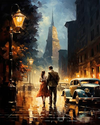 TISHIRON Kit de peinture par numéros de voiture par numéros pour adultes, couples amoureux - Peinture abstraite par numéros sur toile - 40,6 x 50,8 cm - Peinture de paysage urbain pour adultes et