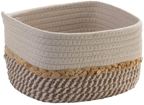 Home4You Aufbewahrungskorb - Beige - Weiß - Baumwolle - 20 x 15 cm