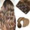 VINBAO Clip in Extensions Echthaar Balayage Remy Haarverlängerung Echthaar Clip Hair Doppelt Tressen 18 Zoll 120g 6 Stück (#4/27/4,45cm)