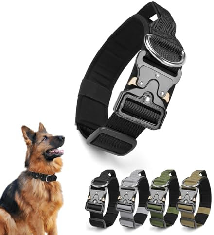 Ledeak Collier Tactique Chien avec Poignée, Colliers Réglable pour Chiens, Boucle en Métal à Déclenchement Rapide Chien Rembourré Colier Chien pour Chiens de Moyens et Grands (Noir, XL)
