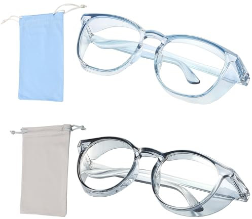OT-NVWOZR 2 Stück Schutzbrille Antibeschlag Arbeitsschutzbrille mit 2 Aufbewahrungstasche, Stylische Anti Blaulicht Brille Anti Staub/UV für Frauen Männer Arbeit Labor (Blau + Grau)