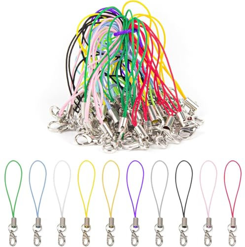 NIANOPKM 50 Einfache Handy Lanyard Strap für Schlüssel Schlüsselanhänger,Handyanhänger Schlaufen mit Karabiner,Telefonring Strap Handy Charm Cord zum Pendents USB Schüsselanhänger(farbig)