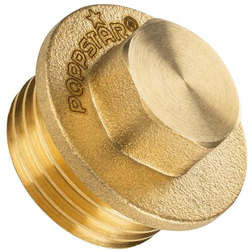 Poppstar Messing Blindstopfen 1/2 Zoll Außengewinde (BSP G 1/2 (21mm), bis 50bar, 14mm Sechskant)