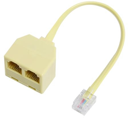 Wonvify Bifurcador de Telefono RJ11 con Cable Telefono Fijo de 16 cm, Adaptador Divisor de Telefono RJ11 Macho a Doble RJ11, Splitter de Teléfono, Adaptador Divisor 6P4C/6P2C RJ11, Beige