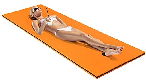 GYMAX Matelas Flottant pour Piscine, Tapis Flottant en Mousse XPE Résistant aux Déchirures, Polyvalent pour Piscine-Plage-Lac, Charge Max.100KG (Orange)