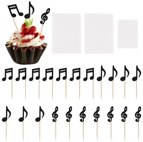 Dokeno 24 Pcs Musik Party Kuchen Dekoration Noten Kuchen Topper Musik Notenschlüssel Kuchen Picks, Musik Noten Tortendeko Musiknoten Silhouetten Cake Deko, Musik Cupcake Topper für Geburtstag Hochzeit