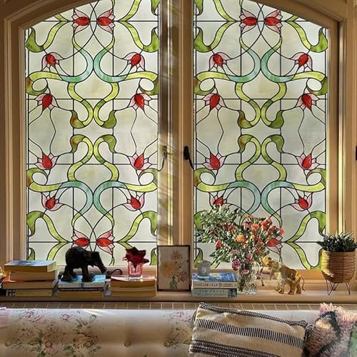 Fensterfolie selbstklebend 3D Buntglas-Fensterfolie Fenster-Sichtschutzfolie für Badezimmer, Haustür, Haus, Sonnenschutz, Wärmeschutz, statisches Kleben, 60X180CM