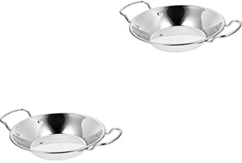 Alipis 2 Piezas plancha de acero inoxidable cocinar wok ollas para pasta wok de comida de doble asa frigideira cacerolas pans wok de comida de uso diario wok metalico doble asa Silver