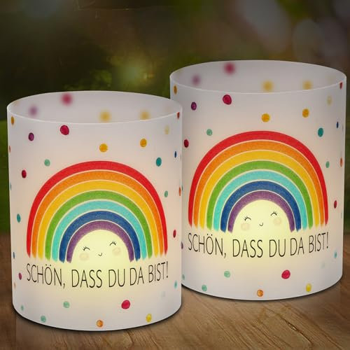 12 Windlicht Regenbogen, Windlichter Tischdeko Geburtstag, Windlicht Schön DASS Du Da Bist, Regenbogen Deko Kindergeburtstag, Geeignet für Teelichter oder Kerzen