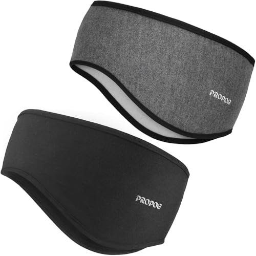 PROPOG Stirnband Herren Damen Winter, 2 Stück Fleece Ohrenwärmer Damen Windstopper Ohrenschützer Haarband Herren Warm Headband Stirnbänder für Joggen Laufen Wandern Fahrrad und Motorrad Fahren