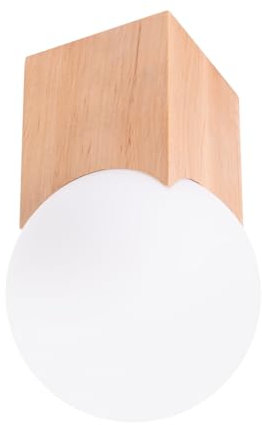 SOLLUX lighting Deckenlampe Deckenleuchte Deckenstrahler 1 Flammig Holz Glas 12 x 12 x 19 cm Naturholz Solis