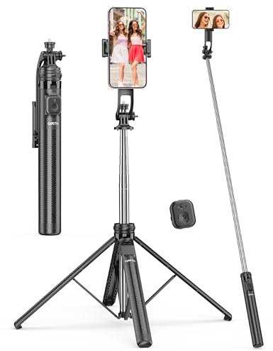 71 Bastone Selfie Treppiede, Selfie Stick Treppiede in Alluminio con Telecomando e Supporto Telefono Cellulare, Treppiede Smartphone con Vite da 1/4 Compatibile con iPhone/Samsung/Gopro/Ring Light