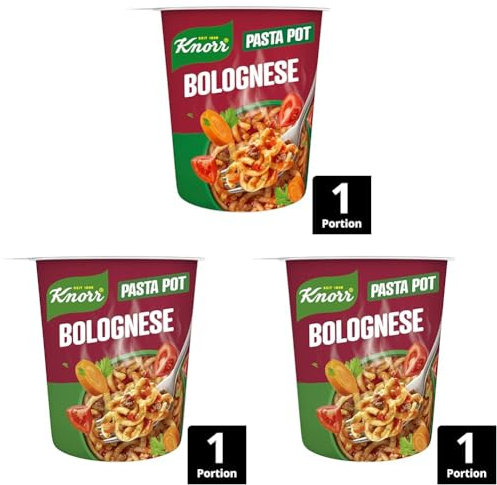 Knorr Pasta Snack Pot Bolognese leckere kleine Mahlzeit fertig in nur 5 Minuten 60 g (Packung mit 3)