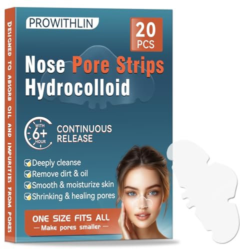 prowithlin 20 Tiras Puntos Negros Nariz – Nose Strips Hidrocoloides Suaves para Puntos Negros, Control de Grasa y Cuidado de Poros
