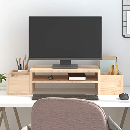 Xichuzi Soporte para Monitor, Soporte Pantalla Ordenador, Soporte Monitor Escritorio, Oficina Accesorios, Accesorios Escritorio, Base Monitor, Madera Maciza de Pino 70x27,5x15 cm