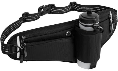 Waist Pack, Running Hydration Belt with Water Bottle Holder Waterproof Running Fanny Pack for Men&Women Workout Waist Bag Adjustable Fanny Bag for Running Hiking Walking Cycling Black