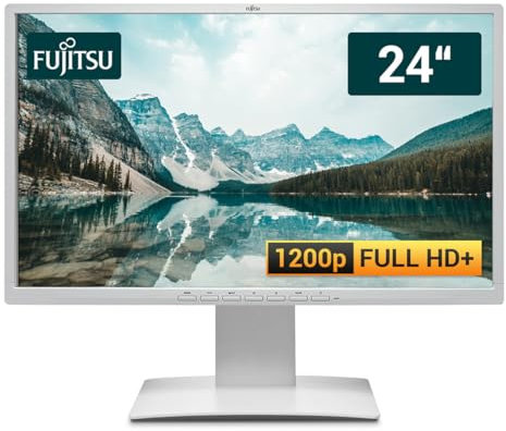 Fujitsu Display P24W-6 24 Zoll Business Computer Monitor, Desktop Gaming Monitor, Full HD+ (VGA - DisplayPort - DVI - Lautsprecher - USB-HUB - VESA), PC Bildschirm, marmorgrau (Generalüberholt)