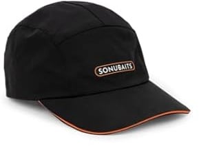 Sonubaits 5 Panel Waterproof Cap | 3D Front Logo | Embroidered Rear Logo | Draw String Adjustable Fit | Lightweight and Comfortable Black