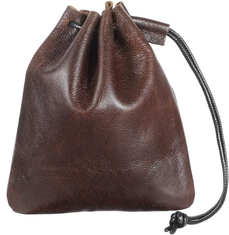 Kordelzug Geldbörsen Aus Leder Münzbörse Geldbeutel für Schmuck Kopfhörer (Kaffeefarbe, Klein)