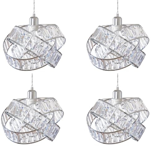 FabFinds Crystal Lampshade 3 Tier Interlocking Metal LampShade Easy Fit Lampshade with Reducer for Bedroom Office (W31cmXH23cm) Pack of 4