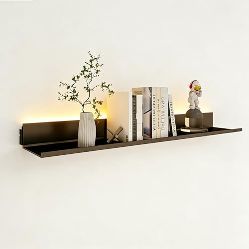 GZAODMCP Wandregal mit Eingebautem Beleuchtetem LED-Licht(Schwarz, 80cm) | 1 Ebenen Schwebende Wandregale,LED-Lichtern,Beleuchtung Wandboards,Wohnzimmer Schlafzimmer Küche Badezimmer Eingangsbereich