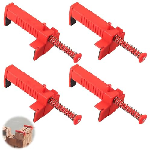 3.5-4.7 Inch 4PCS Brick Line Clamps for Bricklaying Tools, Red | PA6 Engineering Plastic, Wear-resistant Non-slip, Stainless Steel Springs for Tool Fixer Brickwork Wire Puller Clamps