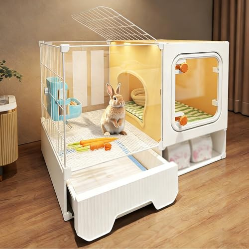 Conejera de Interior, Jaula Conejo con Bandeja Deslizable y Espacio de Almacenamiento, Jaula Transparente for Conejos, for Animales Pequeños(71x35x53CM)