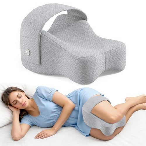 Eirolace Kniekissen für Seitenschläfer – Ergonomisches Bein-Kissen gegen Hüft- und Rückenschmerzen, aus Memory Schaum mit atmungsaktivem, waschbarem Bezug für Beine, Hüfte & Rücken (Grau)