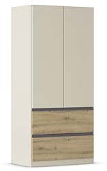 Rauch Möbel Costa, Kleiderschrank, Farbe Beige/Eiche Artisan, Breite 91 cm | Schrank, 2-türig, 2 Schubladen, Push-to-open, Zubehör Premium, für Schlafzimmer, Kinderzimmer, Babyzimmer, Garderobe