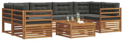vidaXL Outdoor-Sofagarnitur mit Kissen 8 pcs Natur und Anthrazit, Gartenmöbel, modernes Outdoor-Sofa, strapazierfähiges Set, Terrassen-Lounge und Sitzgruppe