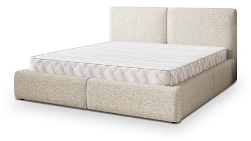 Masseno Polsterbett FELURO NV 120x200 cm, Doppelbett, Bettkasten, Stauraum, Lattenrost Und Kopfteil - Creme, Neve 02