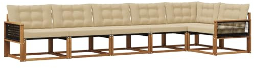 vidaXL Outdoor-Sofagarnitur mit Kissen 6 pcs Natur und Beige, Garten, modernes Outdoor-Sofa-Set, wetterfest, Bequeme Lounge, langlebige Möbel, Akazienholz-Design