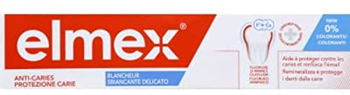 Elmex - Dentifrice elmex Anti-Caries Blancheur - Reminéralise et aide à protéger des caries - Bouclier Bi-actif calcium-fluorure - Blanchissant - Retire efficacement les taches - 75 ml