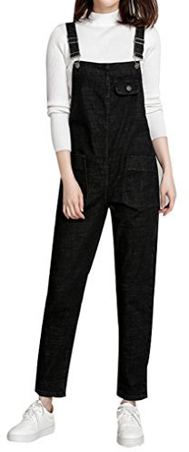 Yasong Women Loose Fit Denim Dungarees Overalls Jumpsuit Playsuit Jeans Trousers Black UK 16