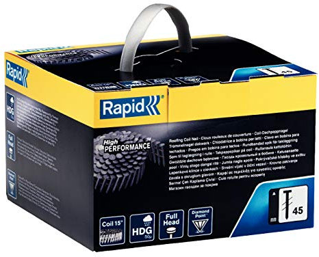 Rapid No. 45 Professional Roofing Coil Nails, Length 45 mm, For Outdoor Use, Pack of 750, 5000806