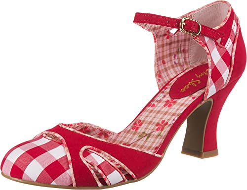 Ruby Shoo Damen Schuhe Jeraldine Vintage Gingham Retro Pumps Rot Riemchen Pumps 39
