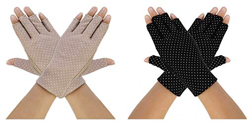 MaoXinTek Fahren Handschuhe für Damen UV-Schutz Dünne Fingerlose Sonnenschutzhandschuhe Kurz und rutschfest, speziell für Mädchen Dame Sommer Outdoor Radfahren Angeln Golf (2 Paar)
