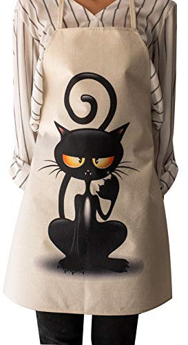 ShopINess Delantales de Cocina Gato para Adultos y Niños para Cocinar en Familia Barbacoas Fiestas Idea Regalo Gato (Enfadado, 68x55 cm)