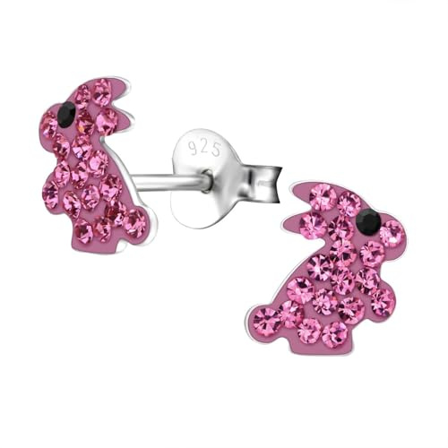Monkimau Mädchen Ohrringe Hase Kaninchen Ohrstecker aus 925 Sterling Silver echt Silber mit 38 Kristallen