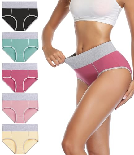 wirarpa Underwear Women High Waist Cotton Knickers Ladies Panties Full Coverage Briefs Underpants Plus Size Multicolour 5 Pack XL
