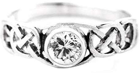 Windalf Celtic Damenring TÂMIA 6 mm Diamant Kristall Freundschaftsring 925 Sterlingsilber (Silber, 62 (19.7))