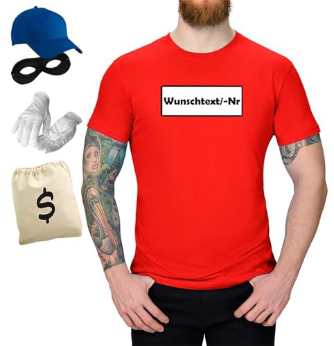 Jimmys Textilfactory T-Shirt & Tütü Panzerknacker Karneval Kostüm Set & Tüllrock XS-5XL Herren Verkleidung Fasching Outfit Rosenmontag Karnevalszug JGA, Größe:M, Set: Deluxe+, Logo: Wunsch-Nr