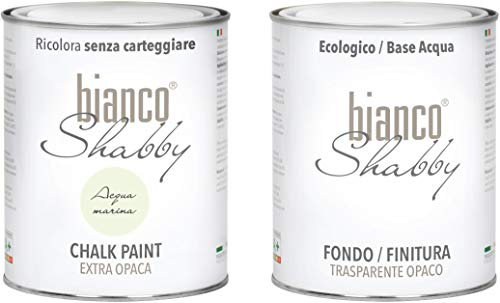 CHALK PAINT Acqua Marina & FINITURA - Pittura Shabby Chic EXTRA OPACA (1 litro) + Finitura Trasparente Opaco (1 litro)