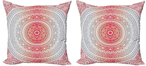 ABAKUHAUS Grau und Rot Dekokissen Kissenbezug 2er Pack, Ombre Mandala Boho, Modern Accent Doppelseitiger Digitaldruck, 40x40, Grau Rot