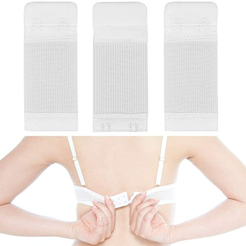 Bequeme BH Erweiterung, 3 Stück, Größe M mit Farbe Weiss, 2er Haken Reihe, Büstenhalter Verlängerer, Büsten Verschluss Verlängerung, 2 x 2 Hook Bra Extender, 2x2 Hakenverlängerer Schwangerschaft