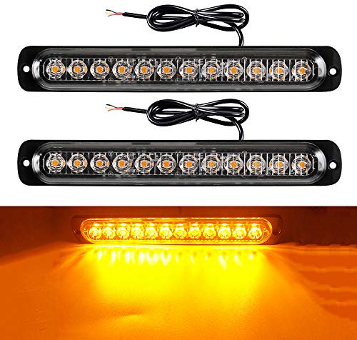 yifengshun 2x12LED Luci Led auto 12-24V Luci Stroboscopiche Emergenza per Auto Camion per veicoli da costruzione Furgone(Amber)