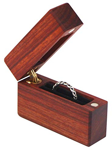 UOOOM Scatola per anelli, Scatola ad anelli Ring Box Wedding in legno naturale Caso di gioielli artigianali unici per la cerimonia nuziale di fidanzamento di proposta (rosso)