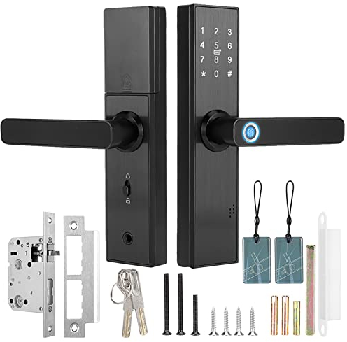 Cerradura de puerta inteligente, cerradura de puerta de seguridad electrónica WiFi con llave mecánica para función Tuya pantalla táctil huella digital contraseña IC tarjeta de aplicación, estable y